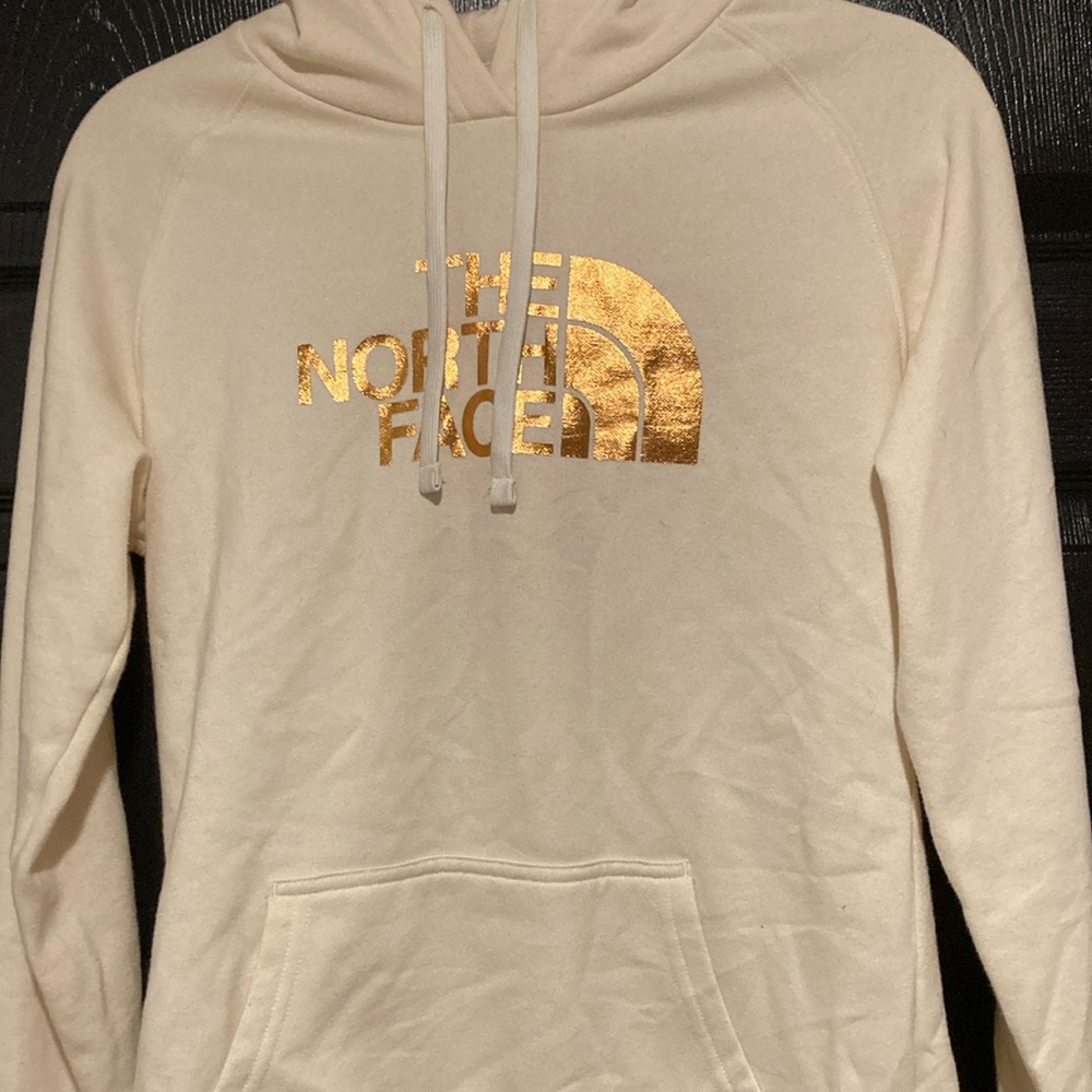 The North Face Cream Hoodie with Gold Logo